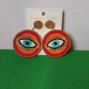 Multicolor Beaded Evil Eye Pierced Earrings